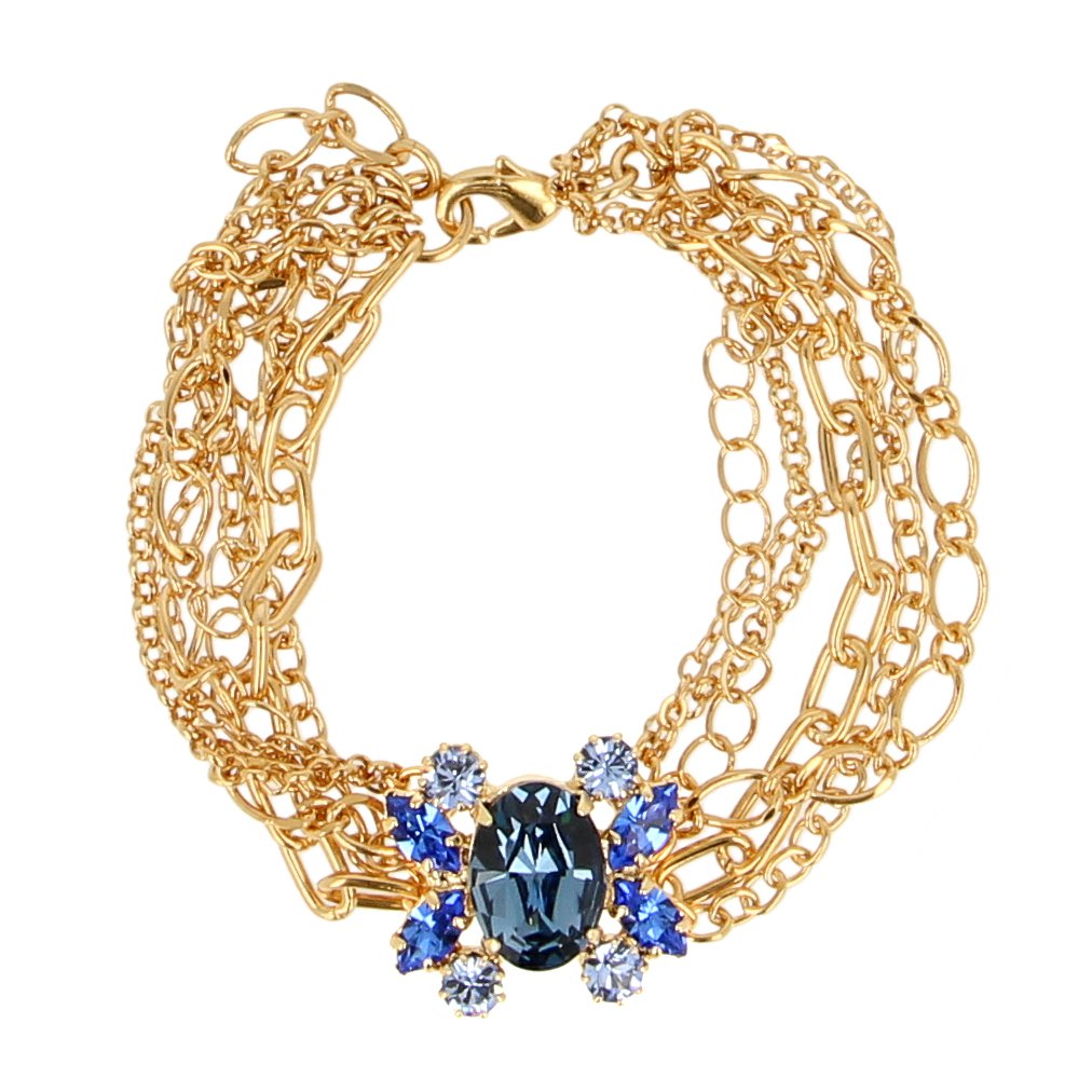 Amara – Blauwe Swarovski Kristal Statement Armband met 24K Gouden Afwerking