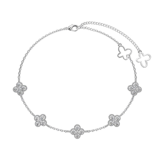 Luna – Elegante Sterling Zilveren Armband met Klaverblad en Vlinders