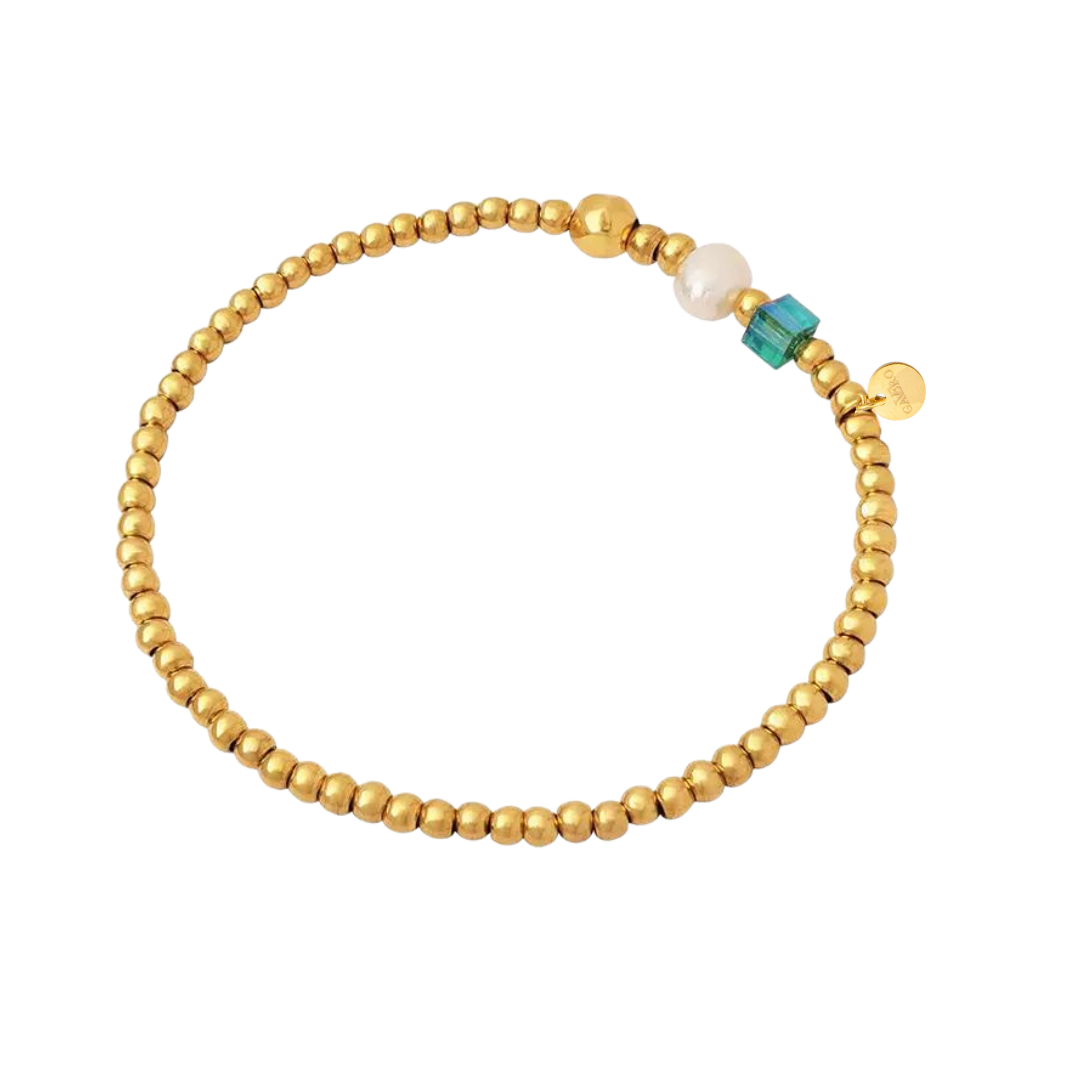 Adely – Elegante Gouden Stainless Steel Armband met Parel & Turquoise Kristal